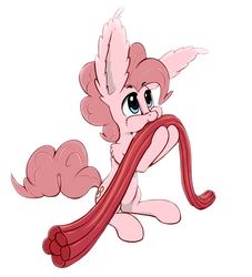 Size: 3400x3750 | Tagged: safe, artist:zapplebow, pinkie pie, g4, candy, eating, female, food, high res, impossibly large ears, licorice, puffy cheeks, sitting, solo, style emulation