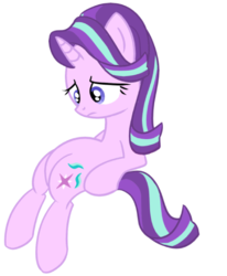 Size: 463x561 | Tagged: safe, artist:paking pie, starlight glimmer, g4, chubby, female, sad, simple background, sitting, sitting lyra, solo, white background