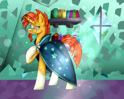 Size: 2500x2000 | Tagged: safe, artist:papaii123, sunburst, pony, unicorn, g4, my little pony: friendship is magic, the crystalling, cape, cloak, clothes, crystal empire, glasses, goatee, high res, male, raised hoof, solo, stallion, sunburst's cloak