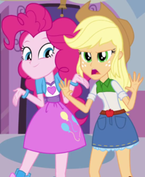 Size: 550x670 | Tagged: safe, screencap, applejack, pinkie pie, equestria girls, g4, cropped