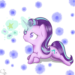 Size: 1024x1024 | Tagged: safe, artist:everdale, starlight glimmer, g4, female, lying, lying down, magic, prone, solo, stars