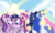 Size: 2000x1200 | Tagged: safe, artist:theroyalprincesses, princess cadance, princess celestia, princess flurry heart, princess luna, starlight glimmer, twilight sparkle, alicorn, pony, g4, my little pony: friendship is magic, the crystalling, alicorn pentarchy, alicornified, alternate hairstyle, baby, bedroom eyes, crown, diaper, group, jewelry, lidded eyes, open mouth, princess starlight glimmer, race swap, regalia, royal sisters, s5 starlight, starlicorn, sun, twilight sparkle (alicorn)