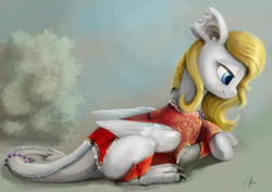 Size: 3508x2480 | Tagged: safe, artist:silfoe, oc, oc only, oc:ardana, dracony, hybrid, clothes, high res, prone, solo