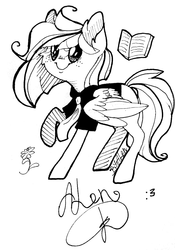 Size: 666x950 | Tagged: safe, artist:gnidagovnida, oc, oc only, oc:alen d, pegasus, pony, black and white, book, grayscale, solo