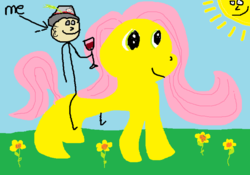 Size: 781x548 | Tagged: safe, fluttershy, g4, 1000 hours in ms paint, background pony strikes again, date, grass, horseback ride, love, masterpiece, ms paint, parody, parody fail, quality, reddit, self insert, sky, smiling, strawman, sun, waifu, wrong eye color