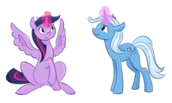 Size: 2000x1200 | Tagged: safe, artist:orcakisses, trixie, twilight sparkle, alicorn, pony, g4, female, lesbian, mare, ship:twixie, shipping, simple background, transparent background, twilight sparkle (alicorn), vector