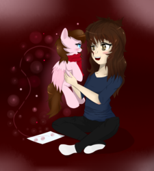 Size: 2700x3000 | Tagged: safe, artist:nihithebrony, oc, oc only, human, pegasus, pony, clothes, duo, high res, holding a pony, human and pony, scarf