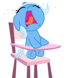 Size: 821x973 | Tagged: safe, artist:mighty355, trixie, pony, unicorn, g4, baby, baby pony, baby trixie, chair, crying, diaper, female, highchair, open mouth, simple background, solo, transparent background, vector