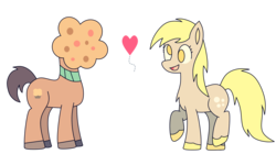 Size: 2000x1200 | Tagged: safe, artist:thepiday, derpibooru exclusive, derpy hooves, doctor whooves, time turner, pegasus, pony, g4, female, food, heart, male, mare, muffin, ship:doctorderpy, shipping, simple background, straight, transparent background, wingless