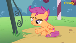 Size: 842x476 | Tagged: safe, screencap, scootaloo, g4, on your marks, discovery family logo, sitting