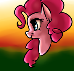 Size: 2124x2040 | Tagged: safe, artist:whale, pinkie pie, g4, female, high res, profile, smiling, solo, sunset