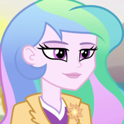 Size: 720x720 | Tagged: safe, screencap, princess celestia, principal celestia, equestria girls, g4, my little pony equestria girls: friendship games, cropped, female, smug smile, solo