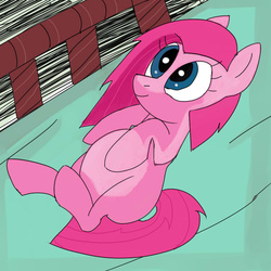Size: 700x700 | Tagged: safe, artist:fagguette, pinkie pie, g4, bed, female, on back, pinkamena diane pie, smiling, solo