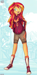 Size: 466x945 | Tagged: safe, artist:jowyb, sunset shimmer, equestria girls, g4, 2016, :d, clothes, converse, cute, female, open mouth, shimmerbetes, shoes, shorts, signature, sneakers, solo