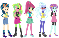 Size: 960x626 | Tagged: safe, artist:funzonegallery12, indigo zap, lemon zest, sour sweet, sugarcoat, sunny flare, equestria girls, g4, alternate clothes, shadow five