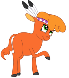 Size: 1718x1936 | Tagged: safe, artist:squipycheetah, little strongheart, bison, buffalo, g4, over a barrel, adoraheart, cloven hooves, cute, feather, female, happy, headband, hooves, looking up, raised hoof, simple background, smiling, solo, standing, transparent background, vector