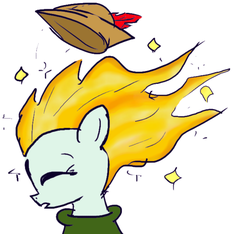 Size: 640x600 | Tagged: safe, artist:ficficponyfic, color edit, edit, oc, oc only, oc:emerald jewel, colt quest, child, color, colored, dragon ball, dragon ball z, foal, hat, male, reaction image, super saiyan, transformation