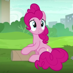 Size: 720x718 | Tagged: safe, screencap, pinkie pie, earth pony, pony, g4, the gift of the maud pie, cute, diapinkes, female, frown, hoof hold, mare, sad, sitting, solo