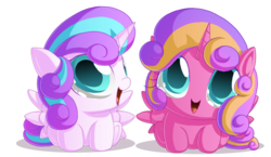 Size: 1037x601 | Tagged: safe, artist:berrypawnch, princess flurry heart, princess skyla, pony, g4, baby, baby pony, berrypawnch is trying to murder us, crystal sisters, cute, flurrybetes, foal, simple background, skylabetes, transparent background