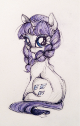Size: 728x1144 | Tagged: safe, artist:buttersprinkle, rarity, pony, unicorn, g4, alternate hairstyle, braid, female, looking at you, mare, solo, traditional art