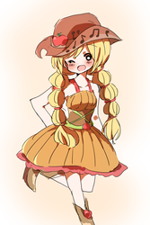Size: 812x1215 | Tagged: safe, artist:lotte, applejack, equestria girls, friendship through the ages, g4, blushing, country applejack, female, humanized, sleeveless, solo