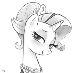 Size: 657x651 | Tagged: safe, artist:ehfa, rarity, pony, unicorn, g4, the gift of the maud pie, female, looking at you, mare, monochrome, necklace, smiling, solo