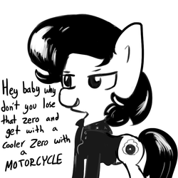 Size: 720x720 | Tagged: safe, artist:tjpones, oc, oc only, greaser, monochrome, simple background, solo, white background