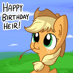 Size: 720x720 | Tagged: safe, artist:tjpones, applejack, g4, congratulations, cute, straw