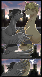 Size: 1024x1860 | Tagged: safe, artist:aryabehsk, pony, anime, boop, comic, covered face, crossover, durarara, floppy ears, gay, imminent kissing, implied kissing, izaya orihara, kissing, male, noseboop, ponified, shipping, shizuo heiwajima, watermark