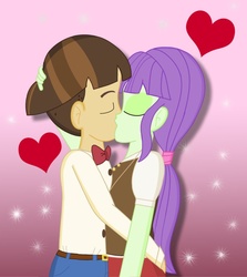 Size: 843x947 | Tagged: safe, artist:cyber-murph, starlight, wiz kid, equestria girls, g4, background human, butt touch, clothes, female, hand on butt, kissing, love, male, shipping, wizlight