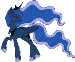 Size: 800x667 | Tagged: safe, artist:tinuleaf, princess luna, g4, blushing, eyes closed, female, raised hoof, simple background, solo