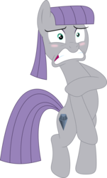 Size: 2171x3587 | Tagged: safe, artist:porygon2z, maud pie, earth pony, pony, g4, bipedal, blushing, covering, covering crotch, embarrassed, embarrassed nude exposure, female, high res, nudity, out of character, simple background, solo, transparent background, vector, we don't normally wear clothes, wrong cutie mark