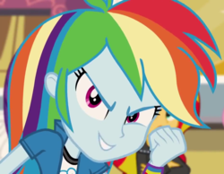 Size: 930x720 | Tagged: safe, screencap, rainbow dash, sunset shimmer, equestria girls, g4, my little pony equestria girls: rainbow rocks, cropped, crossed arms, duo, duo female, evil smile, female, fist, grin, smiling, smirk, solo focus