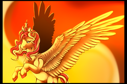 Size: 1000x659 | Tagged: safe, artist:inushiri, sunset shimmer, alicorn, pony, g4, alicornified, female, race swap, rearing, shimmercorn, solo, spread wings, unshorn fetlocks