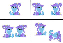 Size: 1022x701 | Tagged: safe, trixie, pony, unicorn, g4, angry, female, frown, glare, gritted teeth, loss (meme), mare, meme, multeity, wat