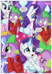 Size: 1200x1696 | Tagged: safe, artist:bbmbbf, rarity, spike, dragon, pony, unicorn, anthro, comic:how to discipline your dragon, equestria untamed, g4, big breasts, breasts, busty rarity, carousel boutique, comic, crying, female, horn, implied shipping, implied sparity, implied straight, implied twilight sparkle, implied twispike, male, older, older spike, palcomix, ship:sparity, shipping, straight, teenage spike, teenaged dragon, teenager