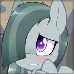 Size: 807x800 | Tagged: safe, artist:higglytownhero, marble pie, earth pony, pony, g4, blushing, cropped, cropped porn, cute, female, lip bite, marblebetes, solo