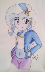 Size: 510x810 | Tagged: safe, artist:suicidemachine363, trixie, equestria girls, g4, belly button, female, midriff, solo, traditional art