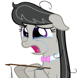 Size: 752x750 | Tagged: source needed, safe, artist:synch-anon, octavia melody, earth pony, pony, g4, bow (instrument), broken, crying, female, floppy ears, frown, hoof hold, lidded eyes, mare, messy mane, open mouth, sad, simple background, solo, teary eyes, tragedy, transparent background, upset