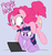 Size: 575x612 | Tagged: safe, artist:shoutingisfun, pinkie pie, twilight sparkle, earth pony, pony, unicorn, g4, angry, computer, dialogue, female, friday night, laptop computer, mare, open mouth, twilight sparkle is not amused, unamused