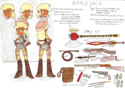 Size: 1024x725 | Tagged: safe, artist:metaldudepl666, applejack, equestria girls, g4, amalur, armor, fantasy class, female, humanized, kingdoms of amalur, knight, reference sheet, solo, traditional art, warrior, weapon