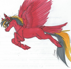 Size: 1020x997 | Tagged: safe, artist:sunny way, oc, oc only, oc:twotail, horse, pegasus, pony, rcf community, colored, feather, female, flying, mare, marker drawing, simple background, sketch, solo, traditional art, white background, wings