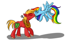 Size: 1024x576 | Tagged: safe, artist:mcwhale4, big macintosh, rainbow dash, earth pony, pony, g4, male, nuzzling, ship:rainbowmac, shipping, snuggling, stallion, straight