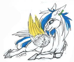 Size: 531x445 | Tagged: safe, artist:sunny way, oc, oc only, oc:sunny flower, horse, pegasus, pony, rcf community, colored, feather, female, sketch, solo, traditional art, wings