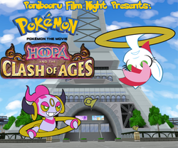 Size: 1200x1000 | Tagged: safe, oc, oc:flicker, hoopa, ponibooru film night, hoopa and the clash of ages, pokémon