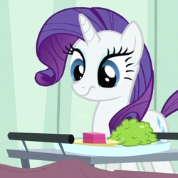 Size: 652x653 | Tagged: safe, screencap, rarity, g4, read it and weep, cropped, female, food, rarity looking at food, solo