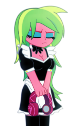 Size: 600x933 | Tagged: safe, artist:cbear624, lemon zest, equestria girls, g4, my little pony equestria girls: friendship games, breasts, busty lemon zest, cleavage, clothes, commission, dress, female, headphones, maid, simple background, solo, transparent background
