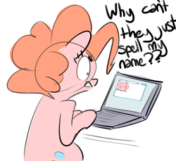Size: 1000x915 | Tagged: safe, artist:nobody, pinkie pie, g4, 4chan, angry, computer, female, frown, glare, gritted teeth, laptop computer, ponk, solo, wide eyes