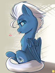 Size: 1800x2400 | Tagged: dead source, safe, artist:captainpudgemuffin, night glider, pegasus, pony, g4, commission, cute, female, glideabetes, heart, high res, looking at you, mare, sitting, solo, tongue out