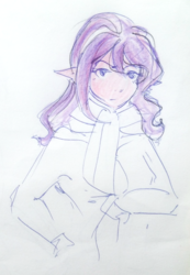 Size: 752x1088 | Tagged: safe, artist:buttersprinkle, diamond tiara, human, g4, clothes, elf ears, female, humanized, scarf, solo, traditional art